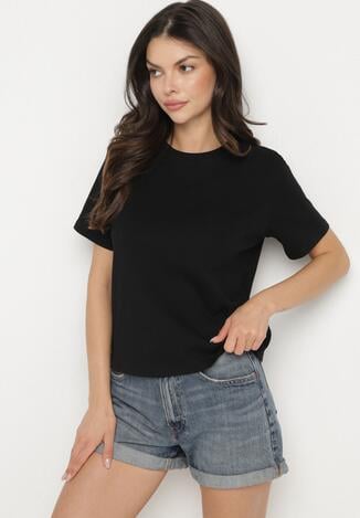 Czarny Bawełniany T-shirt o Klasycznym Kroju Tiariane