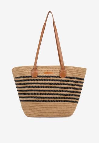 Ciemnobeżowa Torebka Typu Shopper z Bawełną w Stylu Boho Liruma