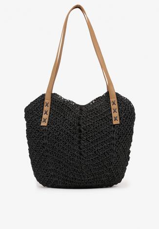 Czarna Torebka na Ramię z Plecionki w Stylu Boho Liramirae