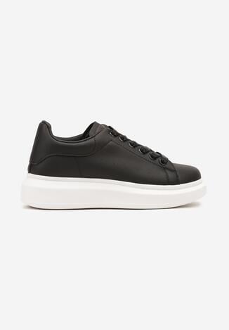 Czarno-Białe Płaskie Klasyczne Buty Sportowe Sneakersy ze Sznurowaniem Sanesta