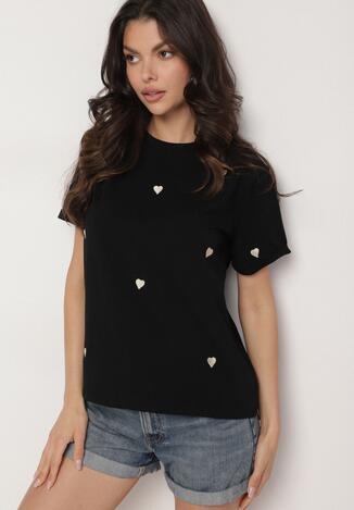 Czarny T-shirt z Bawełny w Serca Kolavelle