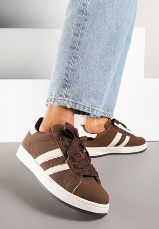 Brązowe Sneakersy z Ozdobnymi Paskami Doloreth