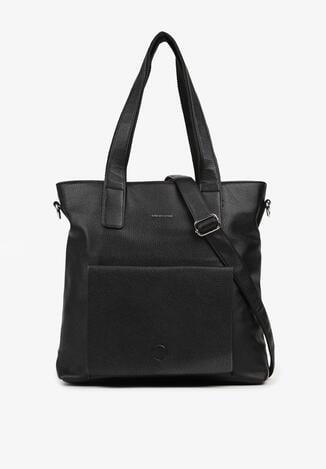 Czarna Torebka Typu Shopper Ozdobiona Kieszonką Malitessa