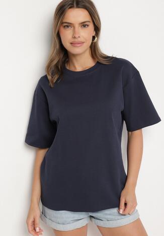 Granatowy Bawełniany Klasyczny T-shirt Merovira