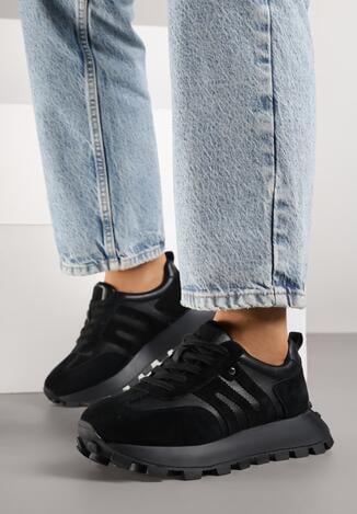 Czarne Skórzane Sneakersy z Geometrycznym Motywem Melussea