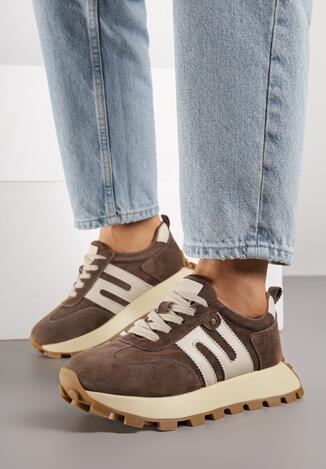 Brązowe Skórzane Sneakersy z Geometrycznym Motywem Melussea