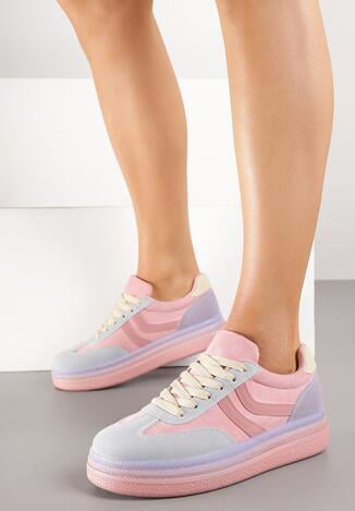 Różowo-Niebieskie Sneakersy w Stylu Klasycznych Tenisówek na Grubej Podeszwie Grelritia