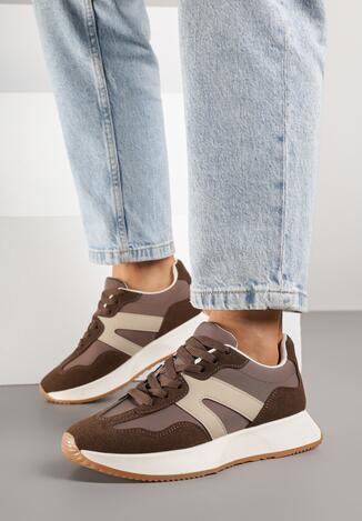 Brązowe Płaskie Sneakersy z Geometrycznym Wzorem w Panterkę Nawla