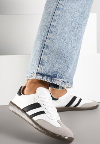 Białe Płaskie Sneakersy Ozdobione Paskami Glaria