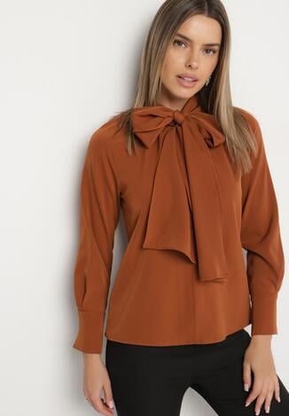 Brązowa Bluzka Vices z Wiązaniem pod Szyją Averile