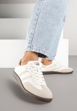 Beżowe Sneakersy Tenisówki Ozdobione Ażurowymi Paskami Haluriella