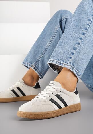 Beżowe Sneakersy w Stylu Tenisówek z Paskami Halunissa