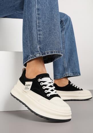 Czarne Sneakersy na Grubej Podeszwie z Tłoczeniem i Napisami Nalimere