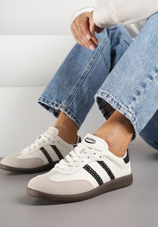 Beżowo-Czarne Sneakersy Tenisówki Ozdobione Ażurowymi Paskami Haluriella
