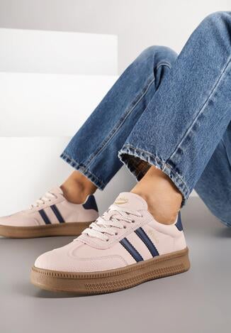 Różowe Sneakersy w Stylu Tenisówek z Paskami na Boku Saliena