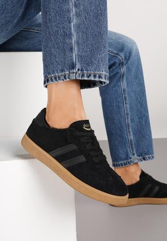 Czarne Sneakersy w Stylu Tenisówek z Paskami Halunissa