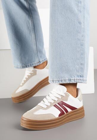 Białe Sneakersy w Stylu Tenisówek na Grubej Podeszwie z Geometrycznym Wzorem Wevirra