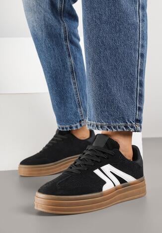Czarne Sneakersy w Stylu Tenisówek na Grubej Podeszwie z Geometrycznym Wzorem Wevirra