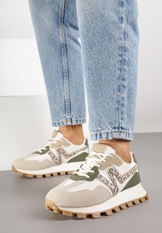Beżowe Sneakersy z Geometrycznym Wzorem Naloriene
