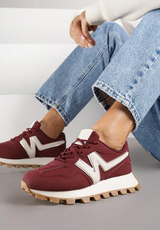 Bordowe Sneakersy z Geometrycznym Wzorem Naloriene