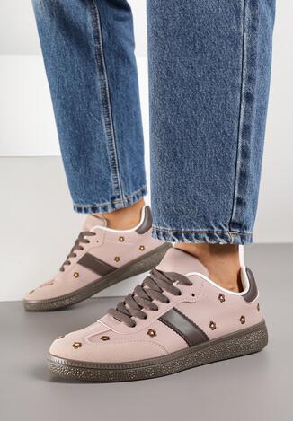 Różowe Sneakersy Typu Tenisówki z Kwiatkami Reisare