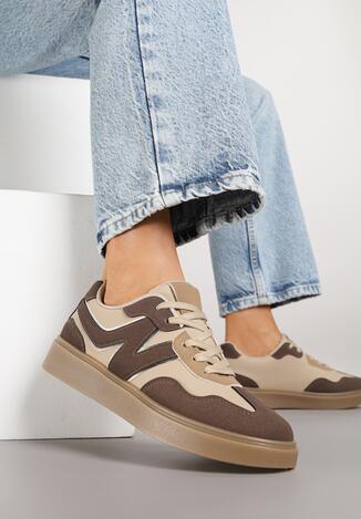 Brązowe Sneakersy z Geometrycznym Wzorem Nariale