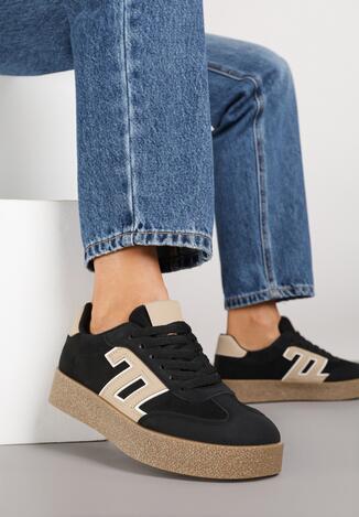Czarne Sneakersy z Geometrycznym Wzorem Adelnaria