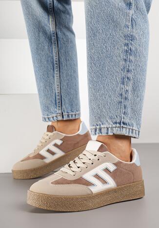 Brązowe Sneakersy z Geometrycznym Wzorem Adelnaria