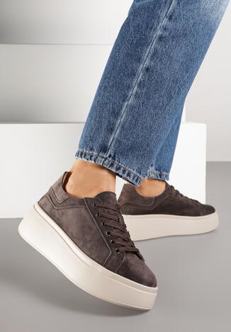 Ciemnobrązowe Zamszowe Sneakersy na Grubej Podeszwie Nalimiree