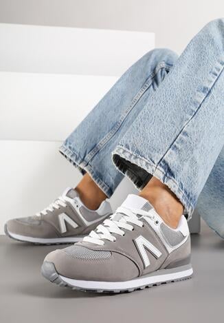 Szare Sneakersy z Geometrycznym Wzorem Rilanea