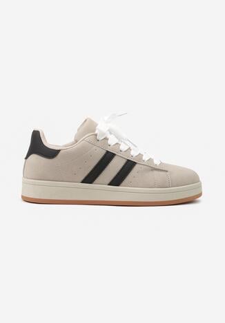 Beżowo-Czarne Buty Sportowe Sneakersy z Paskami z Boku Riliannea