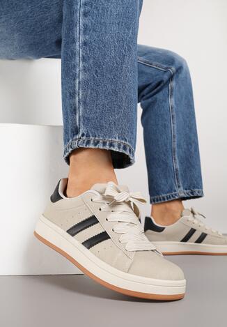 Beżowo-Czarne Sneakersy z Ozdobnymi Paskami Rilanira