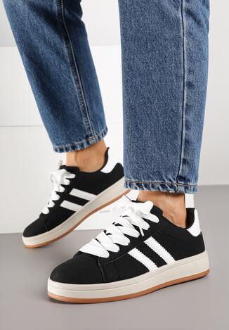 Czarno-Białe Sneakersy z Ozdobnymi Paskami Rilanira
