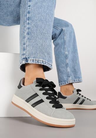 Szaro-Czarne Sneakersy z Ozdobnymi Paskami Rilanira