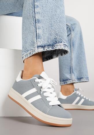 Szaro-Białe Sneakersy z Ozdobnymi Paskami Rilanira