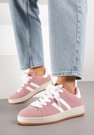 Różowo-Białe Sneakersy z Ozdobnymi Paskami Rilanira
