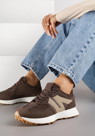 Brązowe Sneakersy z Geometrycznym Wzorem Rilestra
