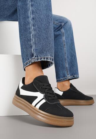 Czarne Sneakersy w Stylu Tenisówek z Paskami Wiatalle