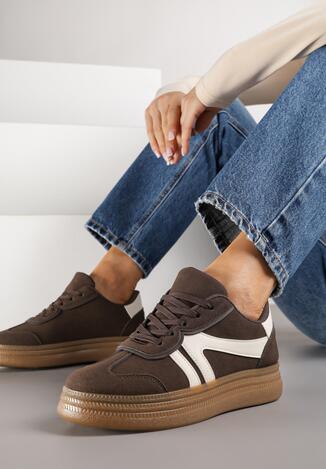 Brązowe Sneakersy w Stylu Tenisówek z Paskami Wiatalle