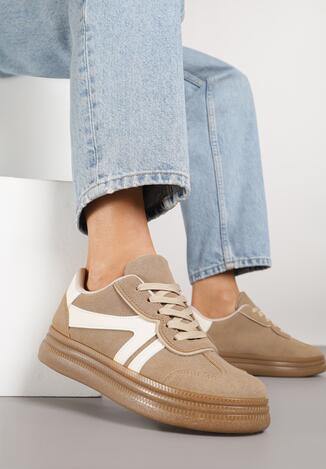 Beżowe Sneakersy w Stylu Tenisówek z Paskami Wiatalle