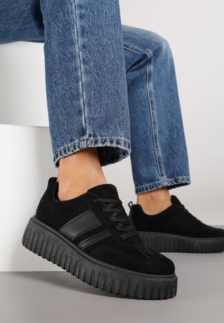 Czarne Sneakersy na Grubej Podeszwie z Tłoczeniem Rilunessa