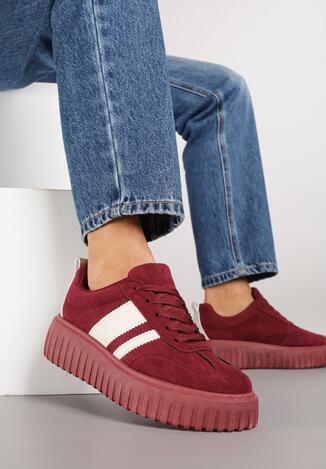 Bordowe Sneakersy na Grubej Podeszwie z Tłoczeniem Rilunessa