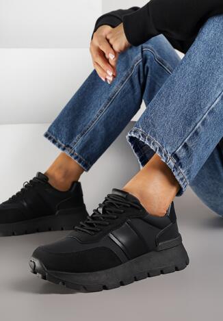 Czarne Sneakersy na Grubej Podeszwie Ellitte