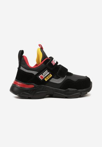 Czarno-Czerwone Buty Sportowe Sneakersy ze Skórzaną Wkładką i Zapięciem na Rzep Yvarise