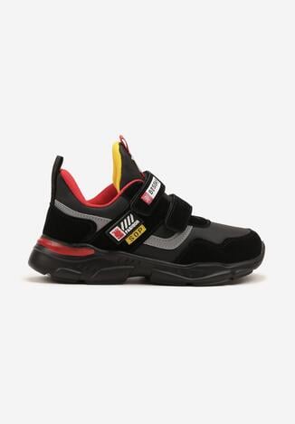 Czarno-Czerwone Buty Sportowe Sneakersy ze Skórzaną Wkładką i Ozdobami Riloreia