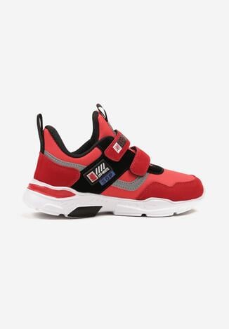Czerwono-Czarne Buty Sportowe Sneakersy ze Skórzaną Wkładką i Ozdobami Riloreia