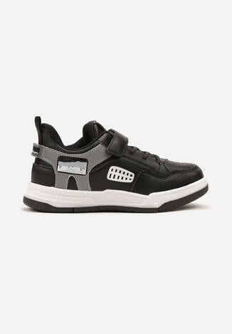 Czarno-Białe Buty Sportowe Sneakersy ze Skórzaną Wkładką Aplikacją i Perforacją Fonelio