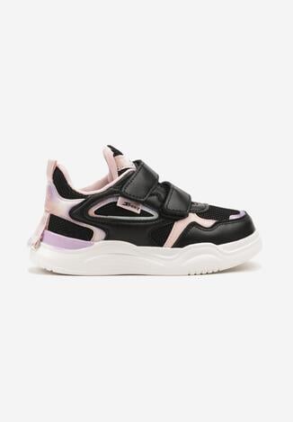 Czarno-Różowe Buty Sportowe Sneakersy Ozdobione Tłoczonym Wzorem Idanirre