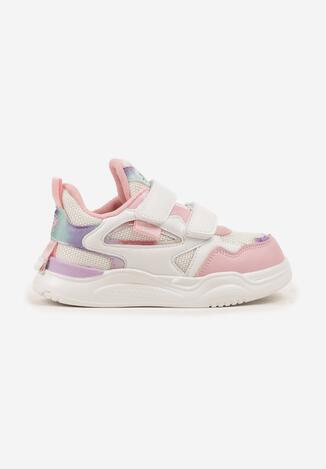 Biało-Różowe Buty Sportowe Sneakersy Ozdobione Tłoczonym Wzorem Idanirre