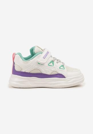 Biało-Fioletowe Buty Sportowe Sneakersy na Rzep ze Skórzaną Wkładką Falinea